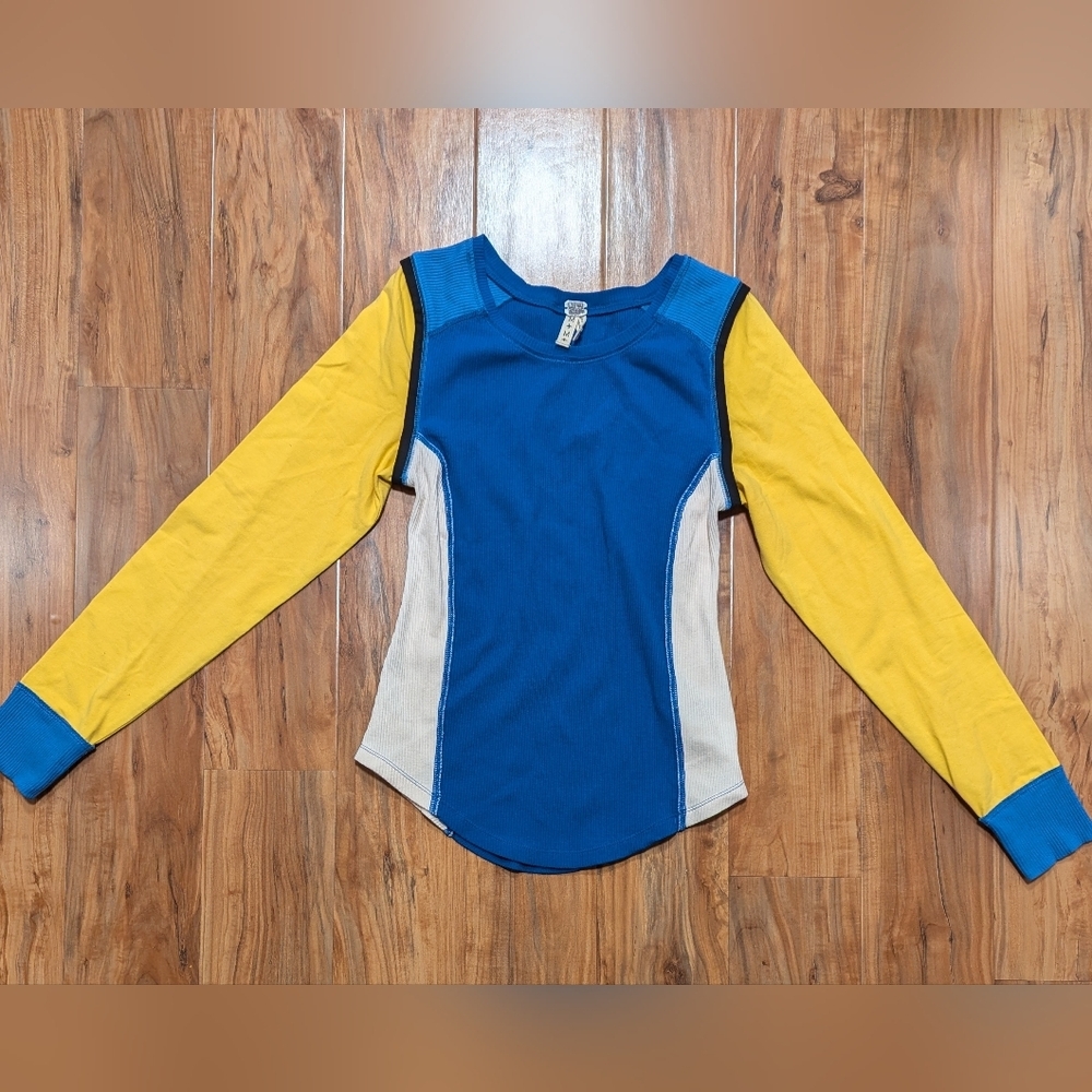 Free People Fancy That Long‎ Sleeve T-shirt Women's Medium Colorblock Ribbed - Picture 2 of 6